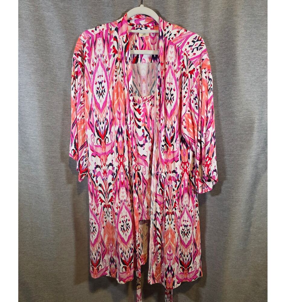 Soma Cool Night Kimono Robe Sz S/M & Cami Sz Med Moroccan Ikat Pink Built in Bra